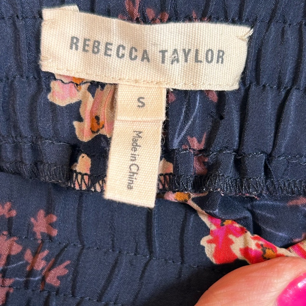 Rebecca Taylor Navy/Multicolor Floral Silk‎ Wide Leg Cropped Pants Size Small - Picture 5 of 8